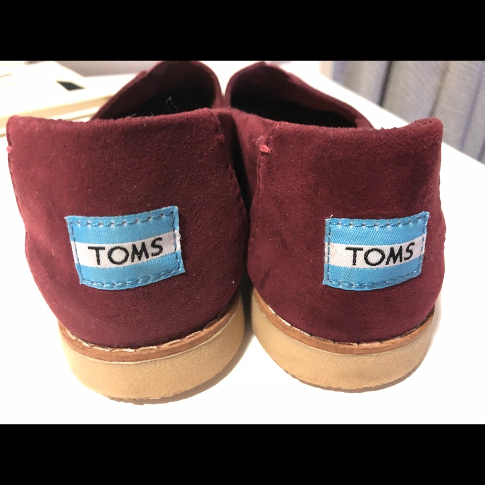 Burgundy suede slip on TOMS